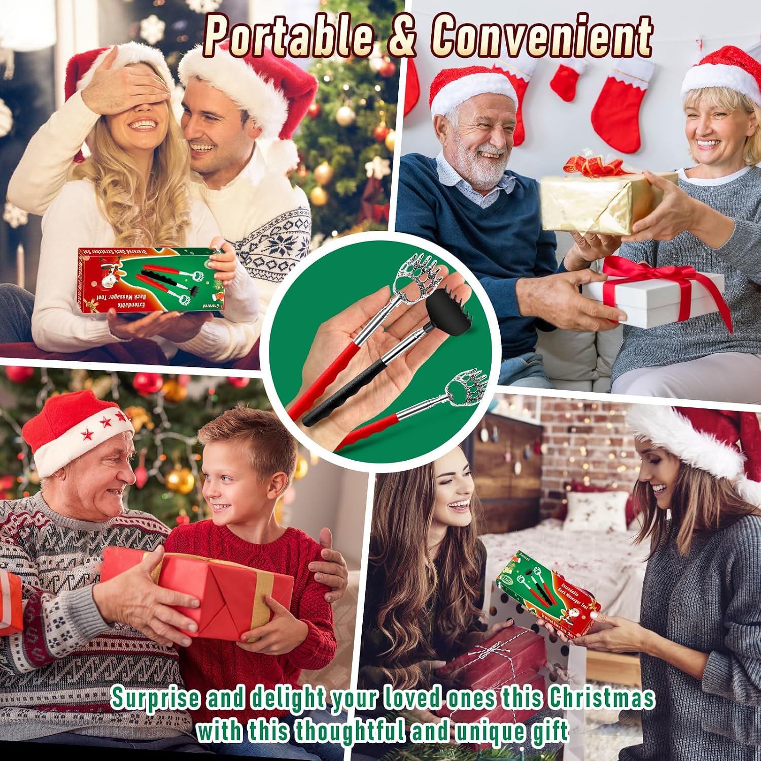 Back Scratcher Stocking Stuffers for Men Women Adults Christmas Stocking Stuffers Gifts for Men Women Husband Dad Mom Teens Funny Back Scratcher Extendable with Christmas Gift Box (3pcs)
