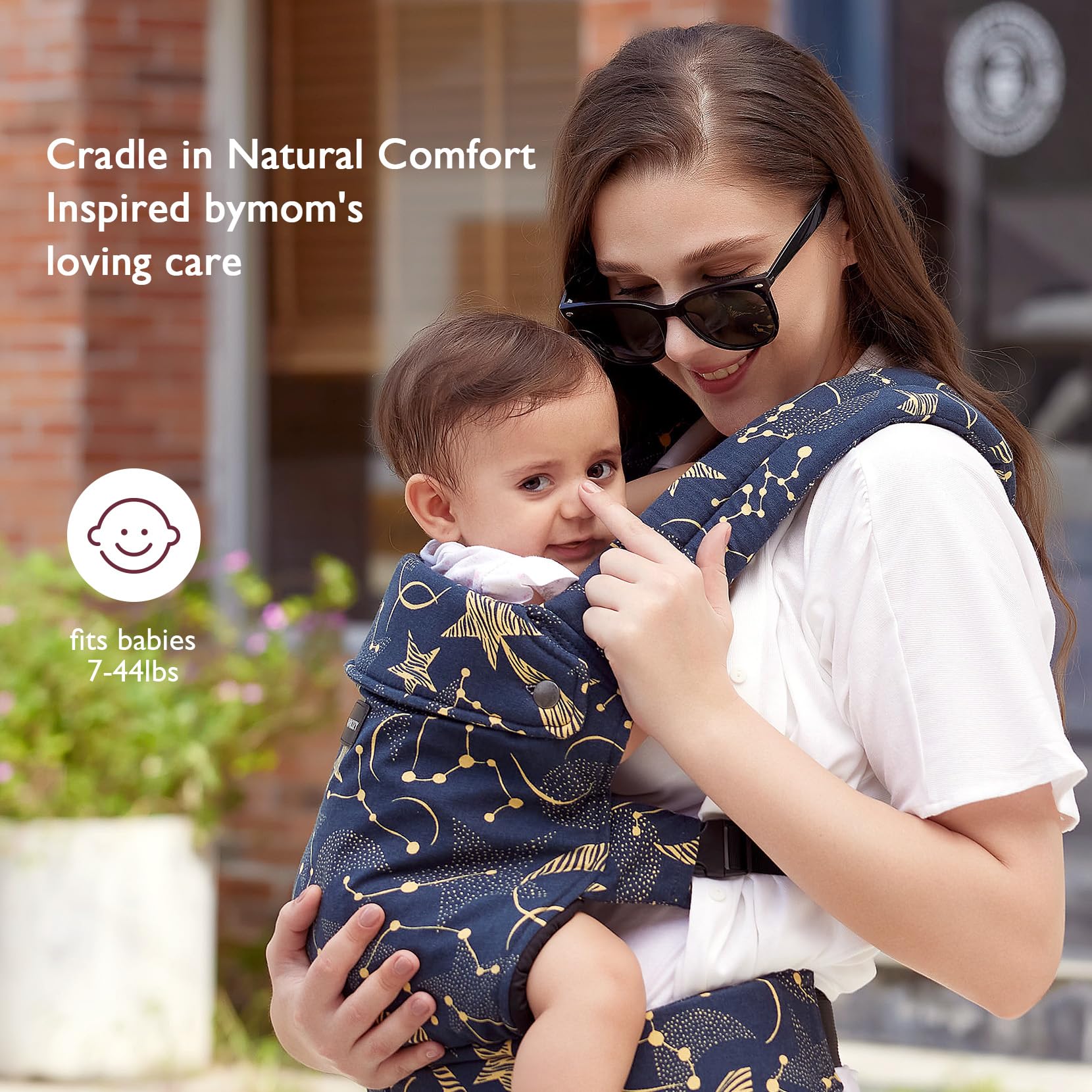 Momcozy Nosidełko dla niemowląt – ergonomiczne, przytulne i lekkie nosidełko dla niemowląt o wadze 3 – 20 kg, wzmocnione podparcie lędźwi, Gwiaździste niebo