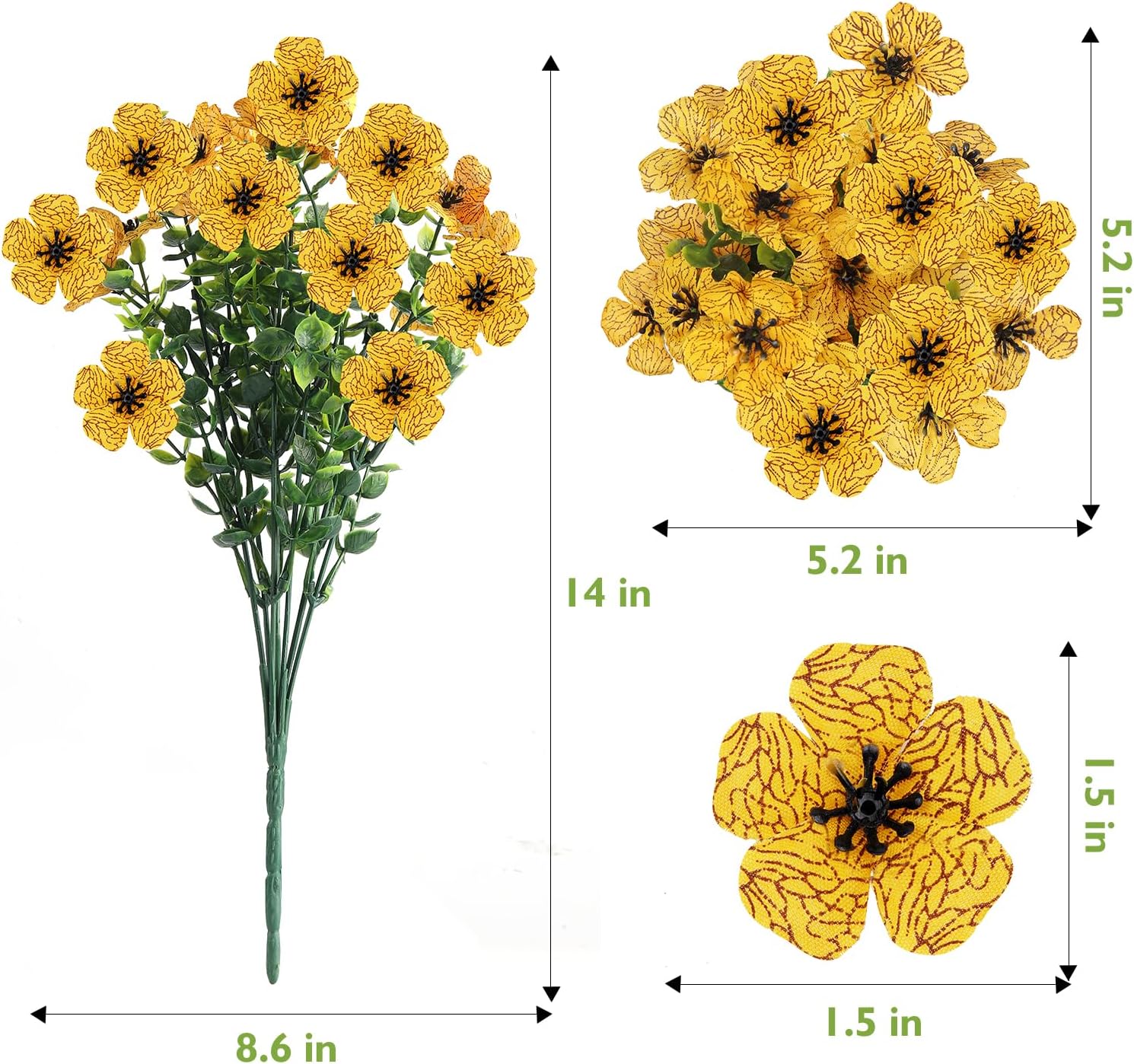 WYOK 14 Bundles Artificial Flowers UV Resistant for Patio Outdoors Fake Faux Silk Plants Realistic Plastic Flowers Indoors Porch Window Home Decoration (14, Yellow) - Image 3