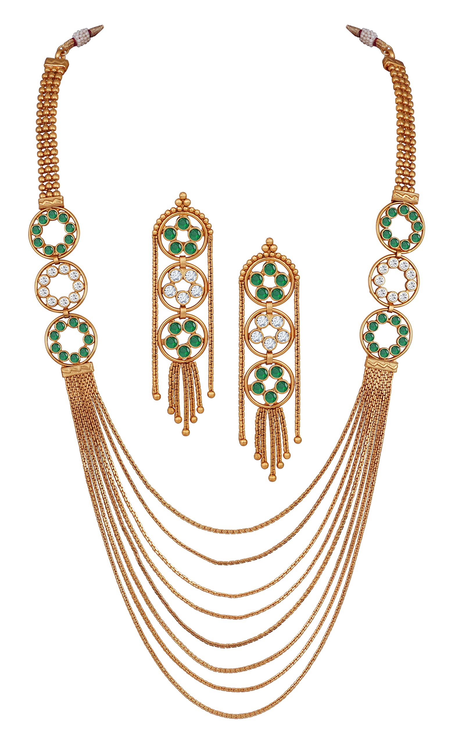 JFL - Jewellery for Less Traditional Gold Plated Multistrand Chain Green and White Color Stone Studded Fancy Necklace Set for Women & Girls.,Valentine (B09RF1Q2TK) Amazon Price History, Amazon Price Tracker