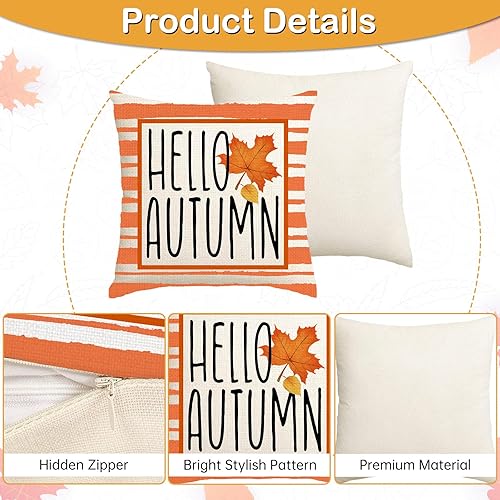 Miniatura 3 de RGQSUN Juego de 8 fundas de almohada de arpillera de otoño de 18 x 18 pulgadas, fundas de almohada decorativas de Halloween, funda de almohada de