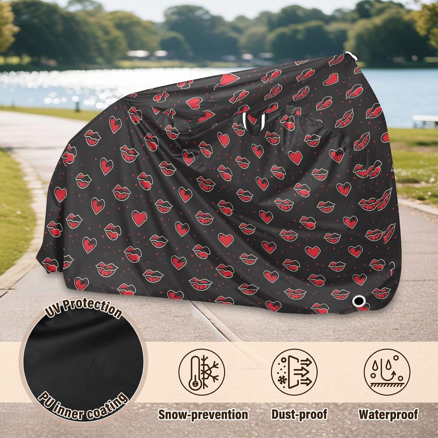 ALAZA Red Lips Hearts Bike Cover Waterproof Outdoor Ebike Bicycle Covers Tarp Protection for 1/2 Bikes, Sun UV Dust Wind Proof