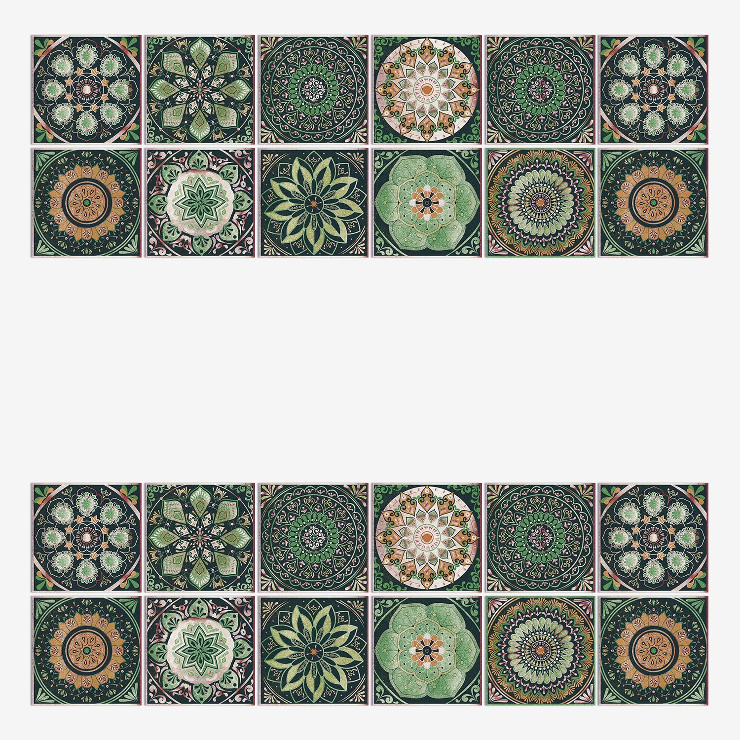 LMYSXAOZ 24 PCS Tile Stickers Stick on Tiles, Self Adhesive Wall Tiles for Bathroom Kitchen, Oil Proof DIY Peel and Floor Mandala (20x20cm,Mandala 2)
