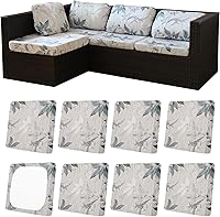 Vista 50 de Juego de 12 fundas de almohada y cojines para exteriores, 8 fundas de asiento + 4 fundas de almohada, fundas elásticas para muebles de patio