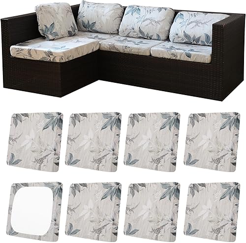 Miniatura 50 de Juego de 12 fundas de almohada y cojines para exteriores, 8 fundas de asiento + 4 fundas de almohada, fundas elásticas para muebles de patio