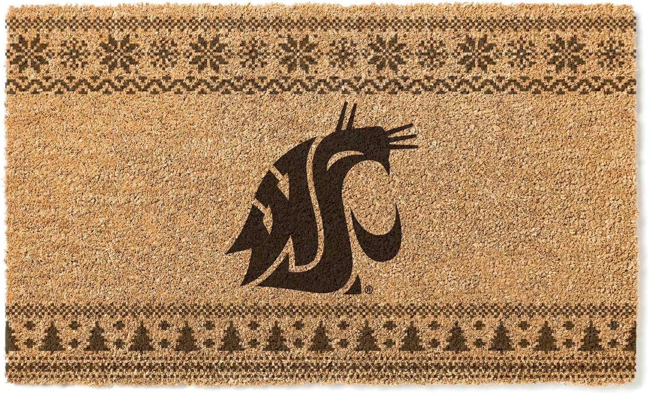 KH Sports Fan Washington State Cougars Holiday Coir Doormat, 18x30 Inches, Cougars Outdoor Rug; Display Some Holiday Cheer with This Unique Washington State Cougars Doormat
