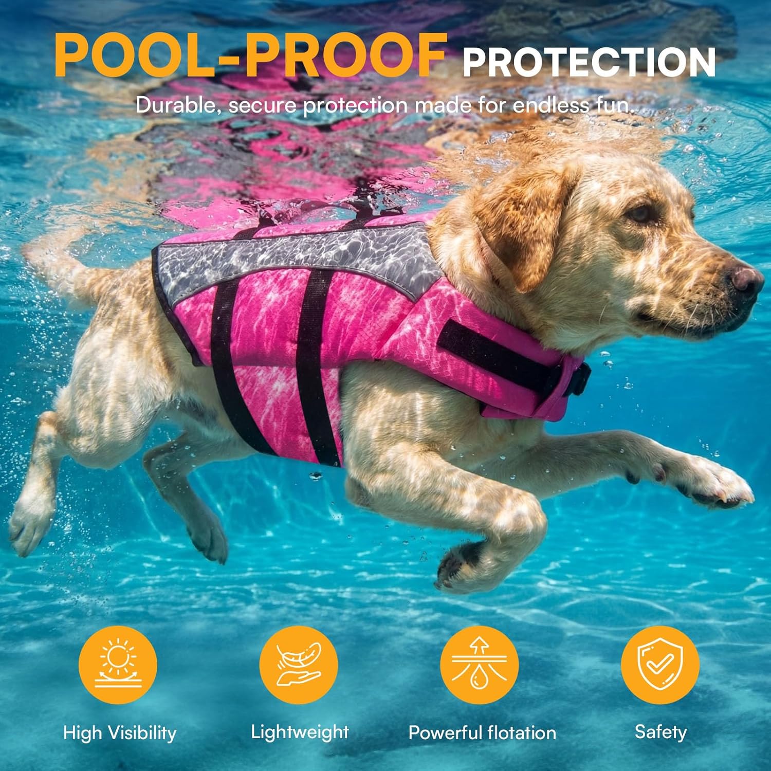 Queenmore Dog Life Vest for Swimming Boating, Adjustable Medium Dog Lifejacket with Durable Rescue Handle, Puppy Life Vest with Enhanced Buoyancy for Swimming Pool Beach Boating, Rose Red, M