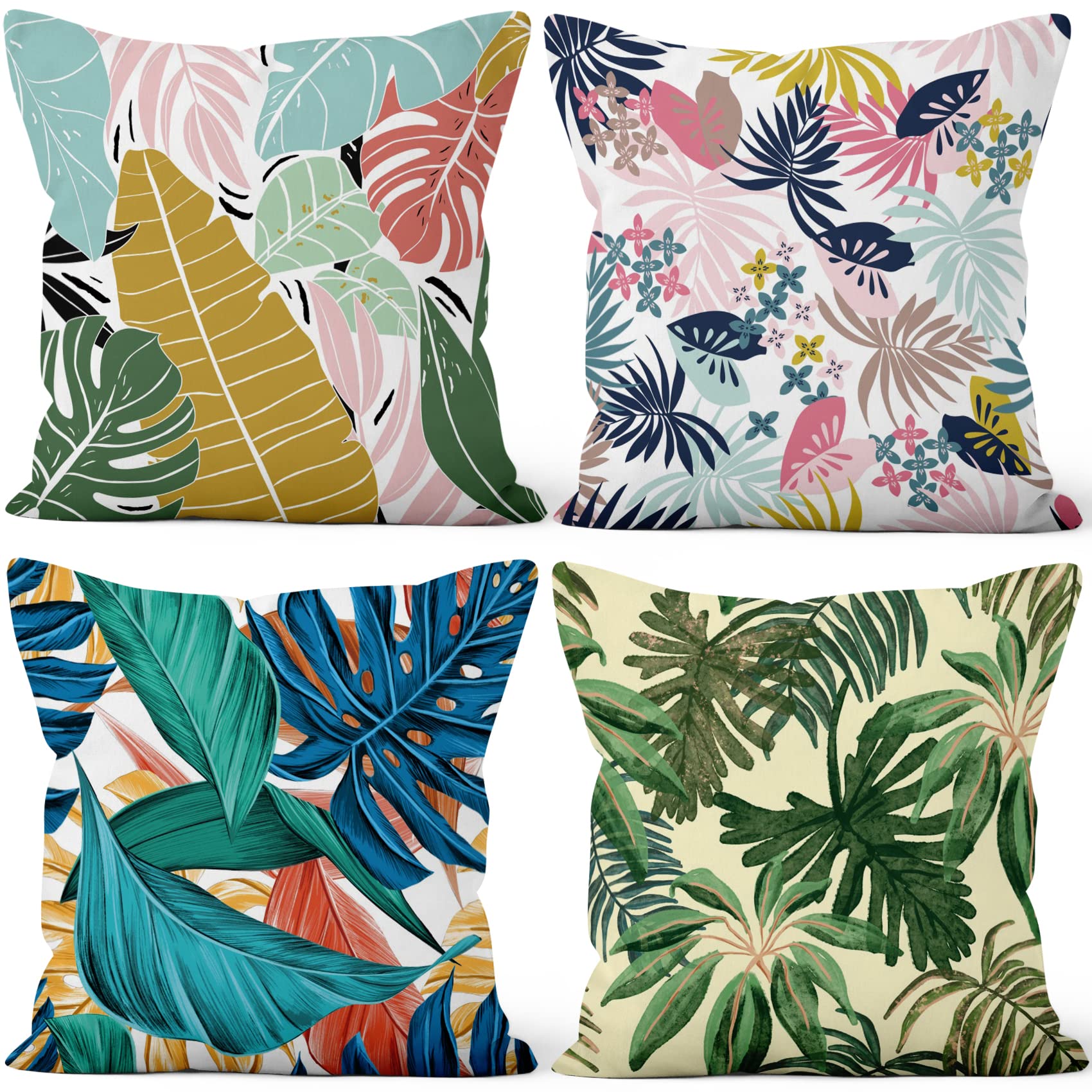 4 Federe Per Cuscini 45x45 Cm Verde Tropicale - Betadistor Cuscini Decorativi Morbidi Per Divano, Camera Da Letto, Esterno, Salotto