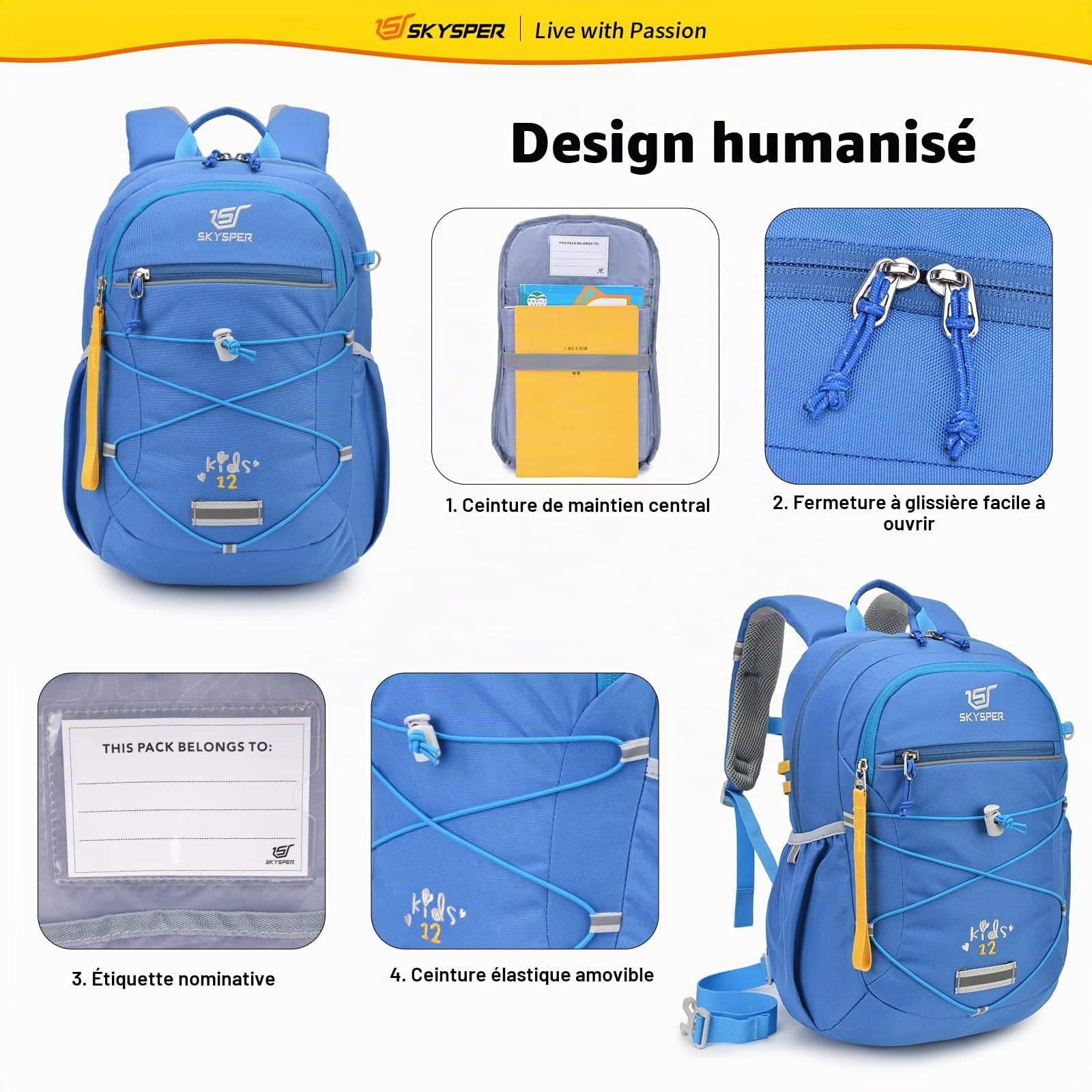 SKYSPER Cartable Fille Garcon Primaire 12-18L Sac à Dos Enfant | avec Sangle de Poitrine Léger Sac A Dos Maternelle 3-8 Ans Petit Cartable Fille Primaire pour Voyage Randonnée