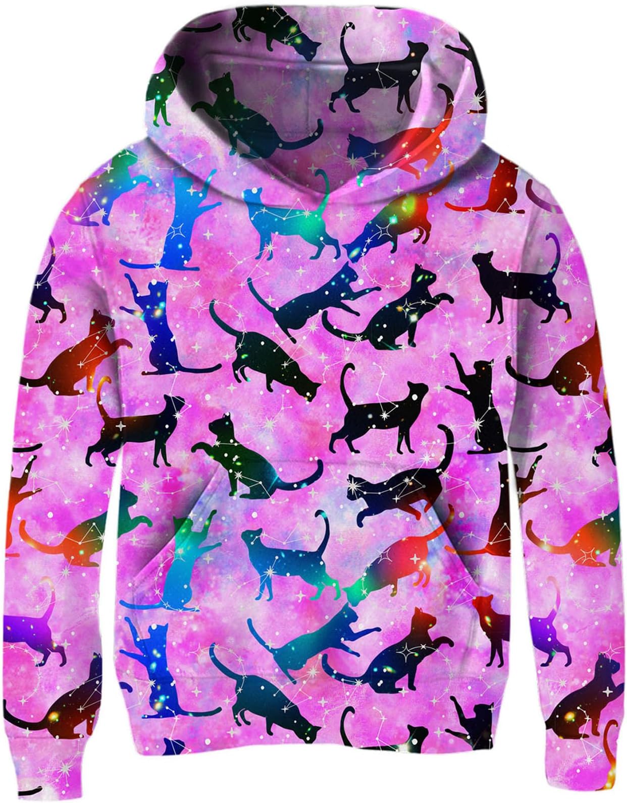 Ahegao Unisex Kids Hoodies Sweaters 3D Printed Casual Hooded Sweatshirts with Big Pockets for 4-14T Boys Girls, A1 Pink Black, 13-14 Years