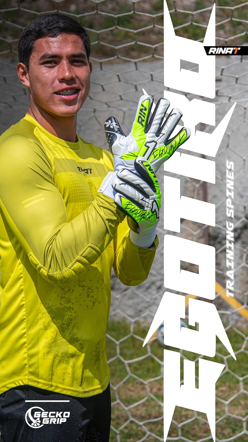 Rinat Egotiko X Turf- Training Spines Goalkeeper Gloves, Negative Cut, Gecko Durable Latex Palm, SPINES: Finger Protection, Flexible spines Prevent hyperextension