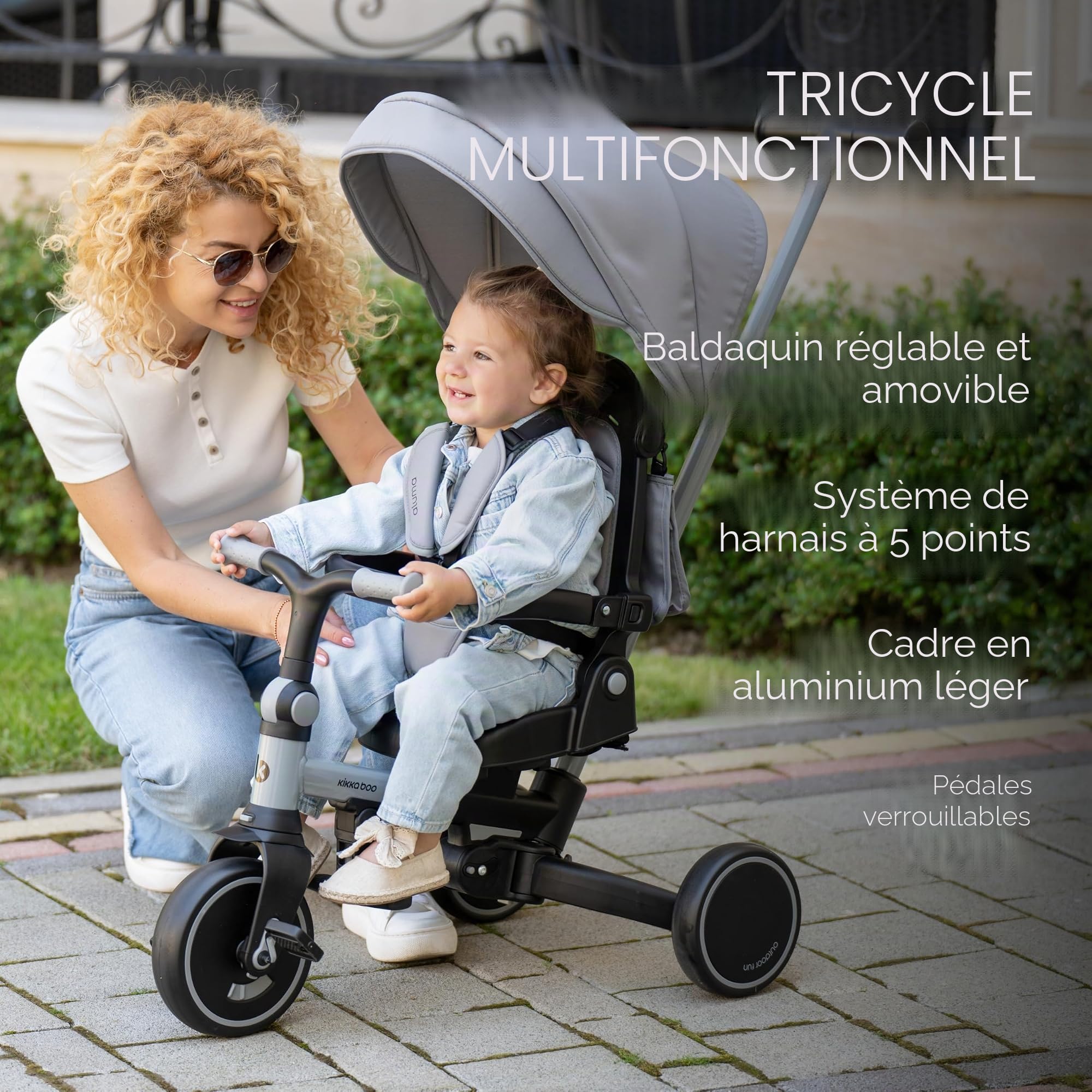 KikkaBoo Tricycle évolutif 8 en 1 ALUMA, de 12 Mois à 5 Ans, Tricycle Poussette Pliable avec poignée pour Parents, Vert