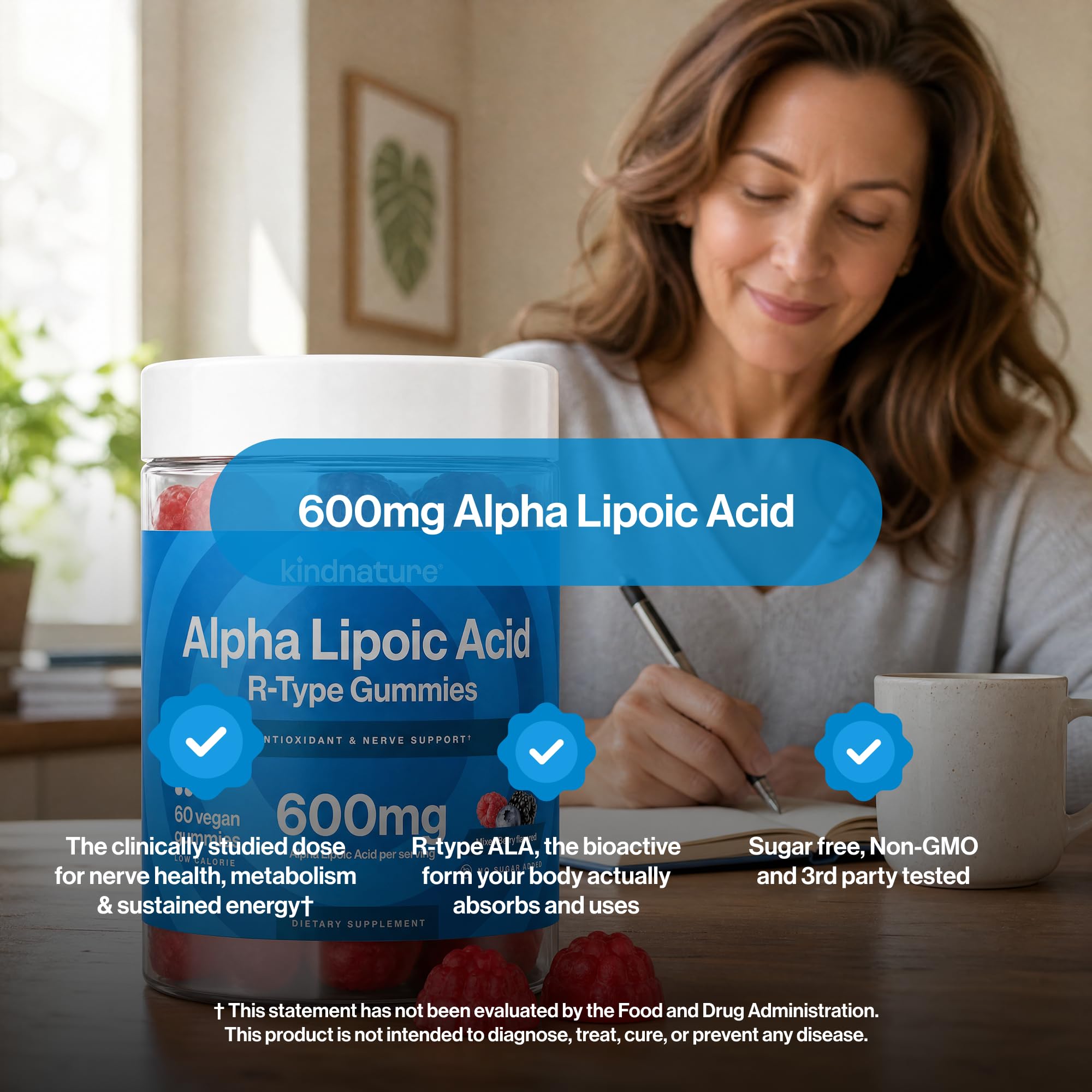 kindnature Alpha Lipoic Acid Gummies 600mg – Neuropathy Supplements – ALA for Nerve Comfort & Antioxidant Support – Sugar-Free, Vegan – 90 Gummies — Amazon image 3