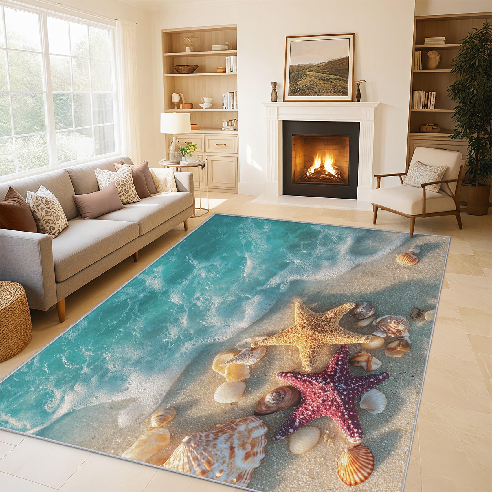 Tapis de salon coquillage 80x150 cm tapis chambre côtier doux en flanelle antidérapant