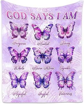 Butterfly Blanket, Cozy Soft Throw Gifts for Girls, 40x50 Inch Cute Flannel Blanket for Butterfly Lovers, God Says I Am Throw Blankets for Couch Sofa
