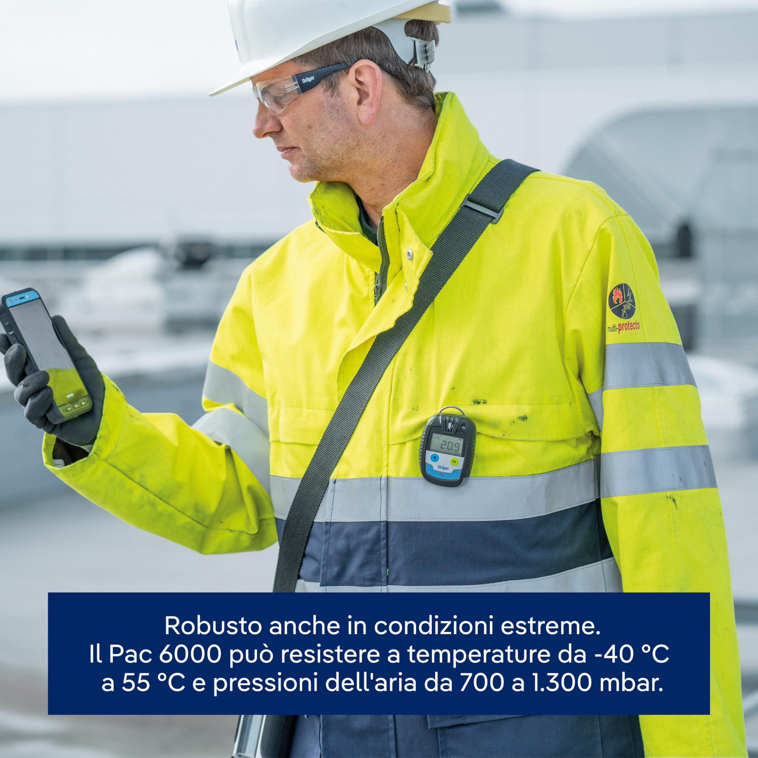 Dräger Pac 6000 O2 | Dispositivo professionale portatile per la rilevazione di ossigeno| Rilevatore monogas con allarme, sensore e batteria di lunga durata