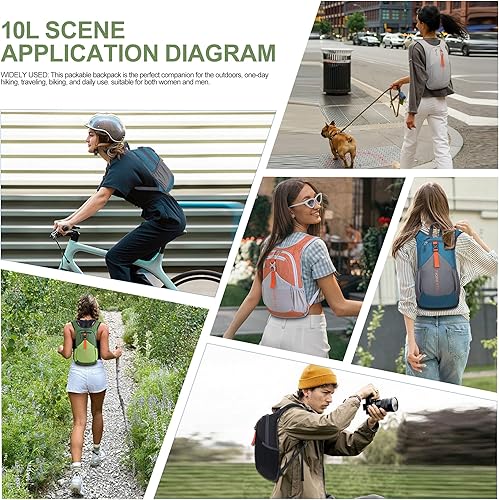 Miniatura 8 de FIORETTO Mochila de senderismo de 15 litros para mujeres y hombres, mini mochila plegable ligera para acampar viajes al aire libre, Verde