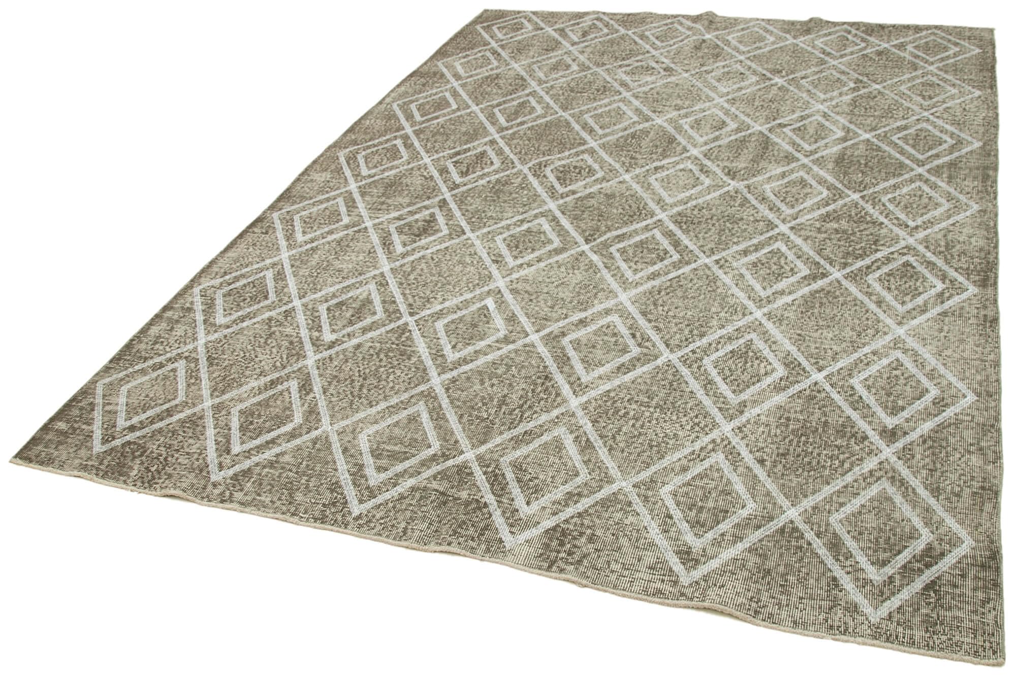 66 x 95 - 199 x 288 Cm Geometric Carpet Grey Geometric Bohemian Wool Cotton Handmade Handknotted Vintage