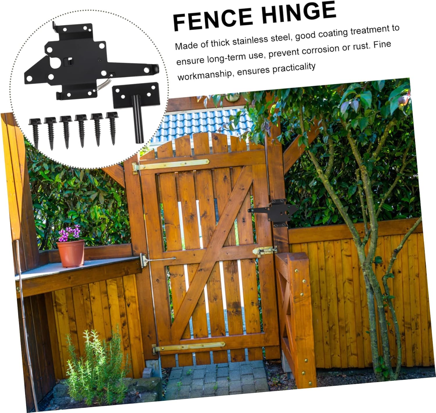 Mikikit Heavy Duty Gate Hinge Locking Latch Outdoor Fence Hardware for Wooden and Gates Easy to Install Secure Closure for Garden and Backyard Use