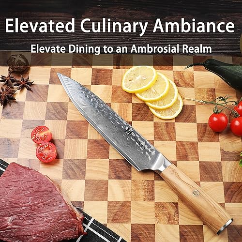 Miniatura 4 de Howashin Cuchillo de chef de Damasco de 8 pulgadas cuchillo de cocina afilado 67 capas acero alemán de alto carbono ergonómico de madera colorida
