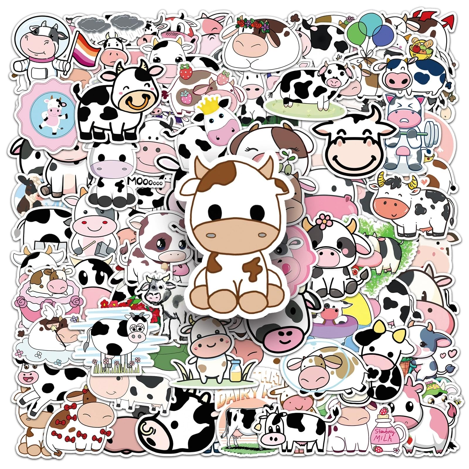 100 Pcs Cute Animal Cattle Stickers Laptop Car Scrapbook Phone Skateboard Suitcase Luggage Bike Cows Vinyl Waterproof Aesthetic Personalised Stickers for Teens Boys Girls Adults