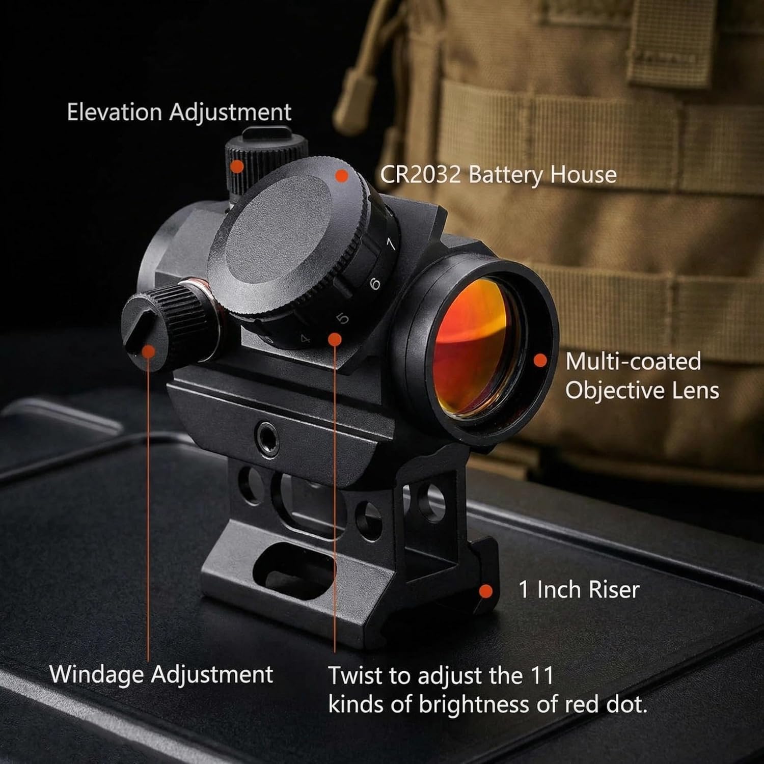 2MOA 1x22mm Red Dot Reflex Sight with Riser Mount & 13-Slot Picatinny Weaver Top Rail Mount for Mossberg 500/590/835 Series Shotguns