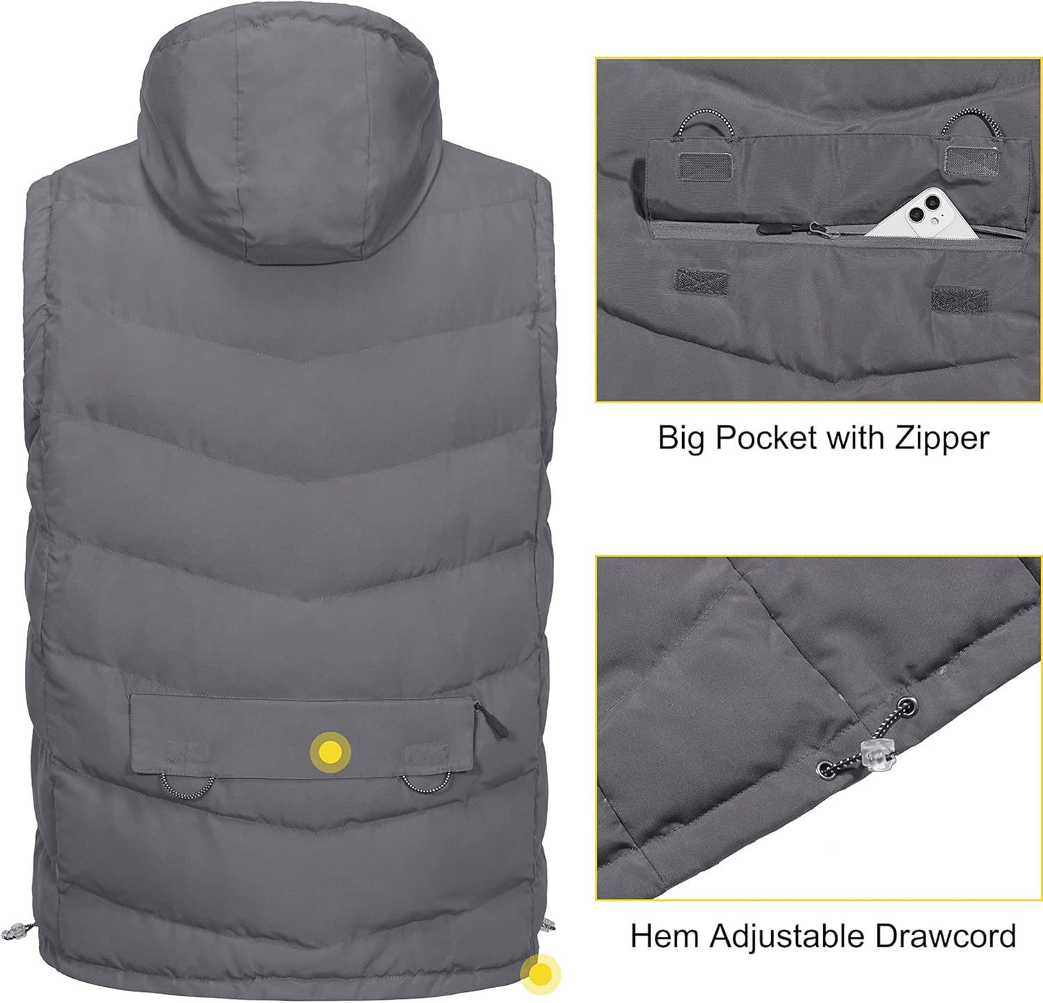 Little Donkey Andy Men's Reversible Fleece Puffy Vest Warm Sleeveless Puffer Jacket with Removable Hood for Golfing Hiking - Image 6