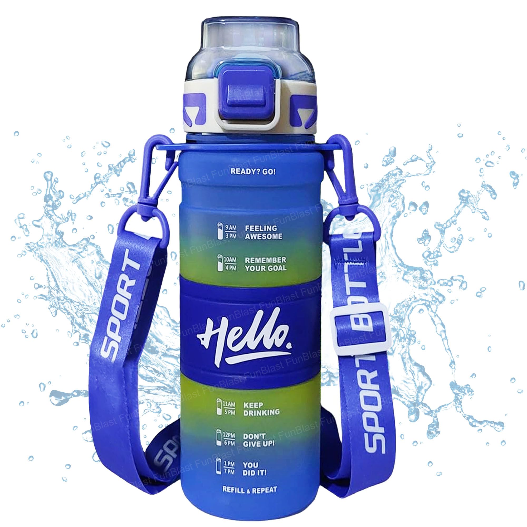 FunBlast 1 Litre Water Bottle - Sports Water Bottles with Time Marker, Gym Outdoor Sipper Water Bottle with Handle & Adjustable Strap, Leak proof BPA Free Fitness Water Bottle (Multicolor-A) (B0DF2C7WMG) Amazon Price History, Amazon Price Tracker