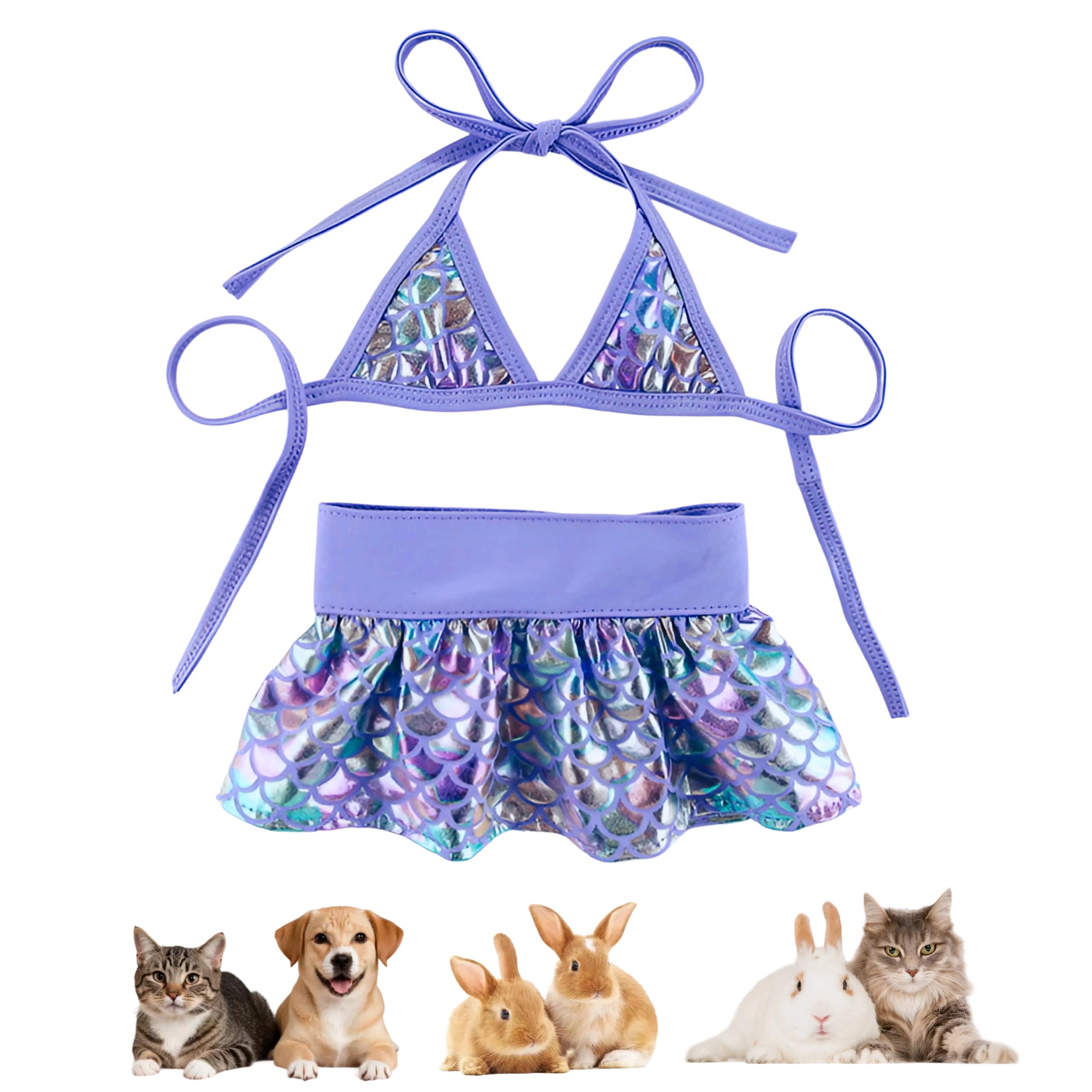 Cat Dog Bikini Set - Mermaid Scale Design Swimsuit for Small Medium Pet Adjustable Beach Bathing Suit Dress Comfortable Apparel for Pool Seaside Holiday Funny Costume (Lilac,XS)