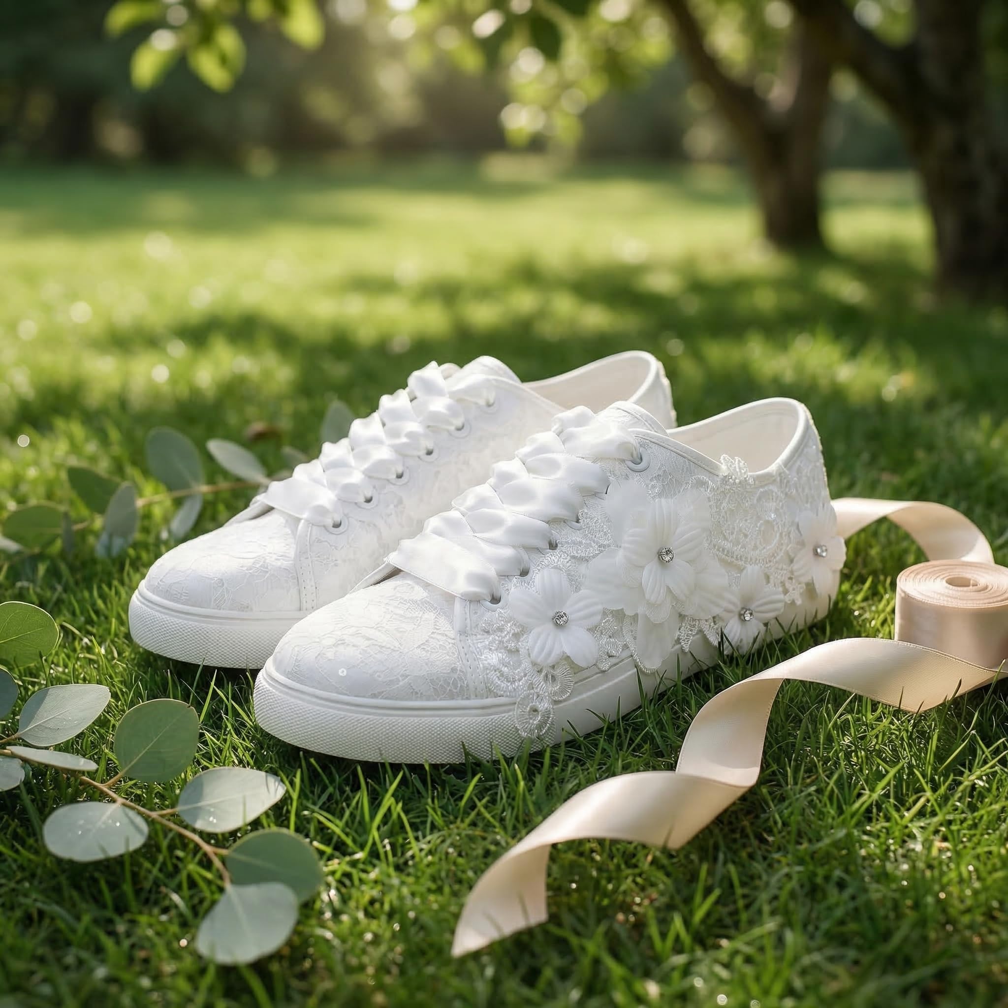 Elivandon 16054 Buty ślubne Buty Młode Płaskie Młode Buty Tenisowe Kwiaty Koronkowe Buty