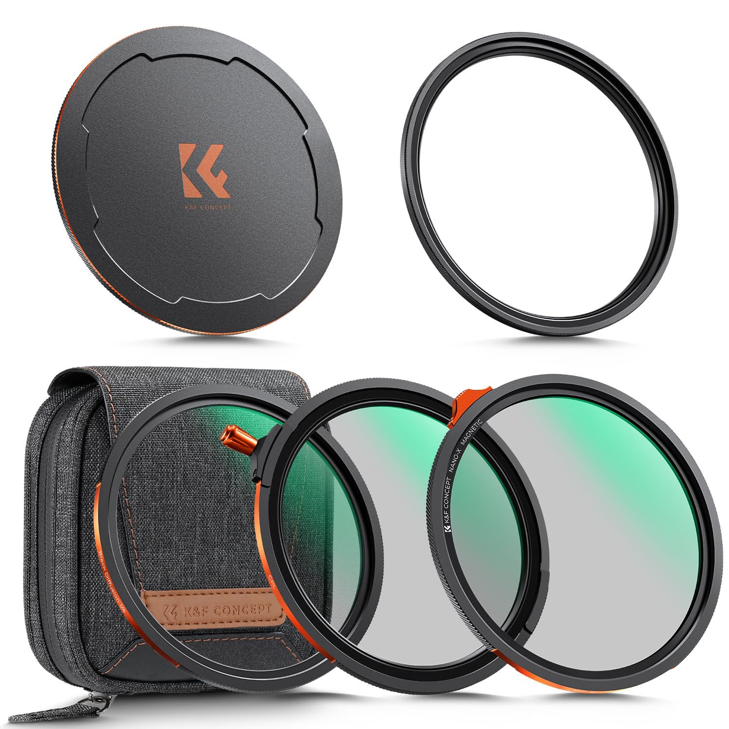 K&F CONCEPT 82mm Magnetic 1s Swap 5-Pack: CPL + VND2-32 + Black Diffusion 1/4 + Magnetic Basic Ring + Lens Cap Kit with Storage Case, 28 Multi-Layer
