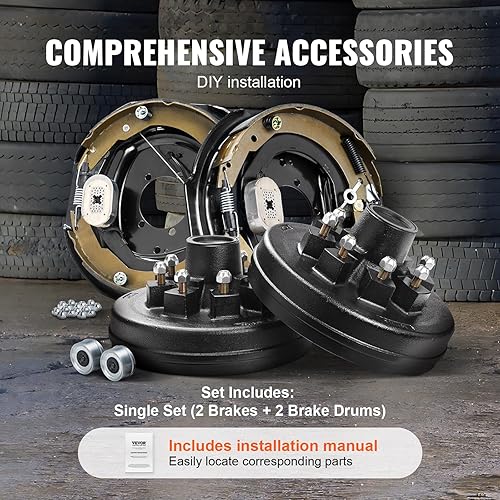 Miniatura 3 de VEVOR Kits de tambor de cubo de remolque 8 en 6.5 pulgadas B.C. con frenos eléctricos de 12 x 2 pulgadas, conjunto de freno de remolque