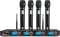 Vista 1 de PRORECK MX44 Sistema de micrófono inalámbrico UHF de 4 canales con 4 micrófonos de mano Máquina de karaoke