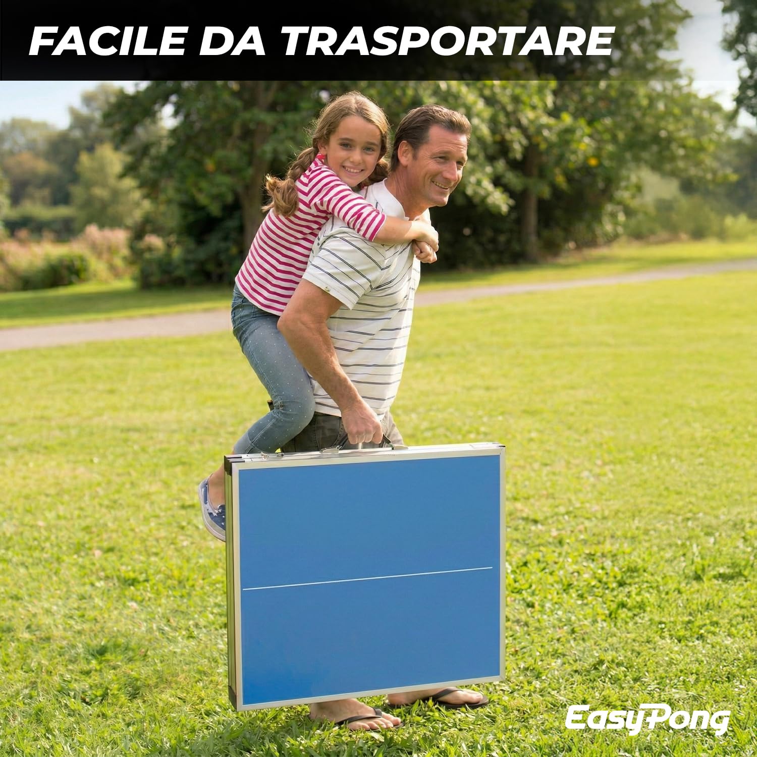 EasyPong | Tavolo da Ping Pong Blu | 182x91cm | qualità Premium | Facile da trasportare | Stabile | Ideale per Esterni e Interni | 2 Racchette + 4 Palline | Tennis da Tavolo | OriginalCup