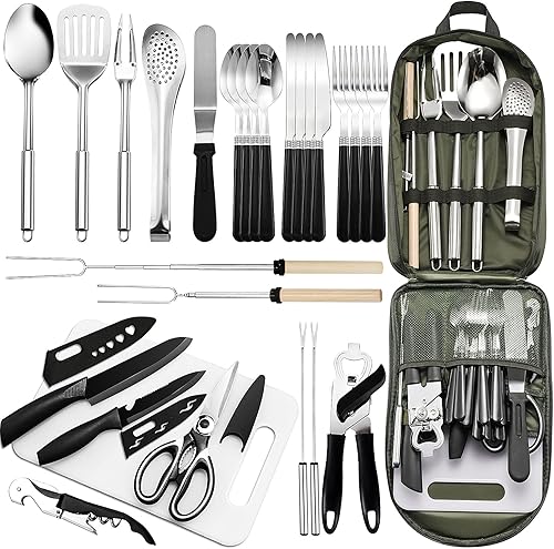 Miniatura 1 de Portable Camping Kitchen Utensil Set-27 Piece Cookware Kit, Stainless Steel Outdoor Cooking and Grilling Utensil Organizer Travel Set Perfect for