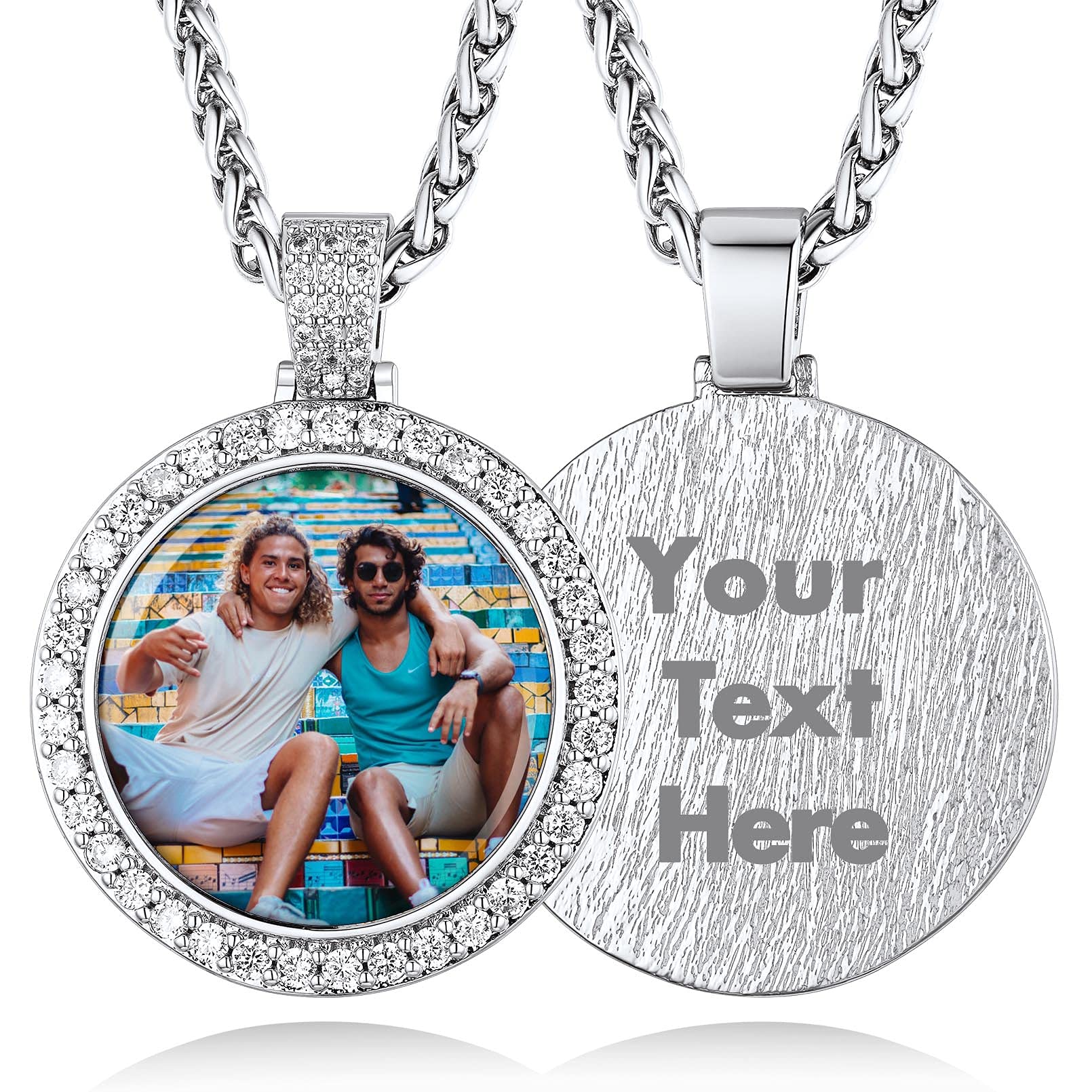 Custom4U Picture Necklace Personalized Photo Circle Chain for Men Women