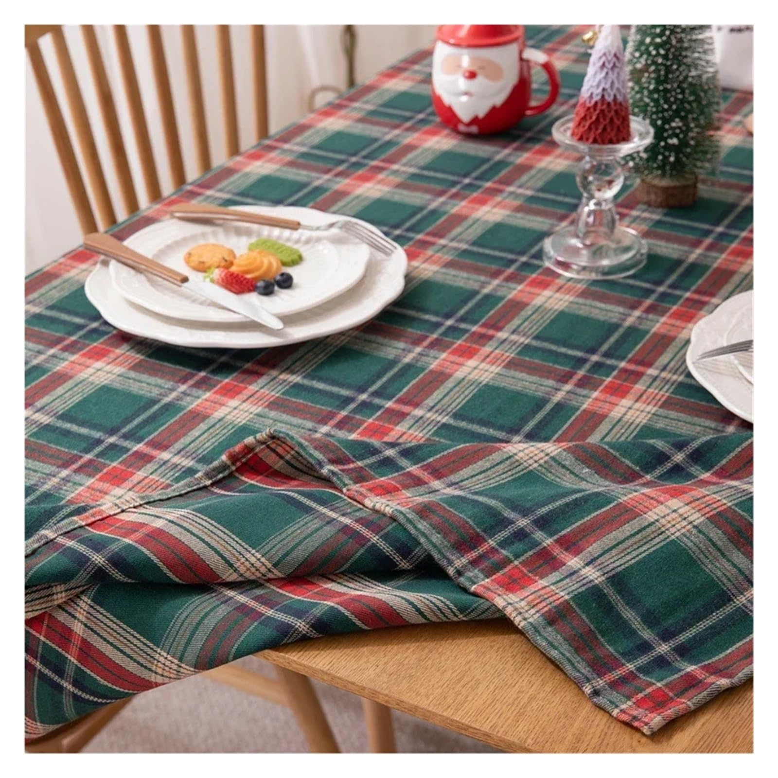 Tovaglia di Natale Tovaglia natalizia Plaid verde Foto Atmosfera Resort Tessili for la casa Copritavolo di Capodanno for il ristorante for riunioni famiglia(Blue plaid,140X220CM)