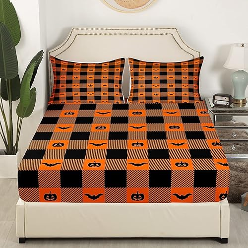 Vista 30 de Juego de sábanas bajeras con bonito diseño de gato negro para niños y niñas, diseño de dibujos animados de Halloween, gato, animales, sábanas