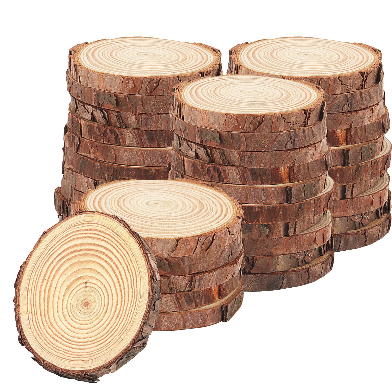 Rondelles de bois pour loisirs créatifs de 9-10 cm, rondins de bois brut et déco Noël