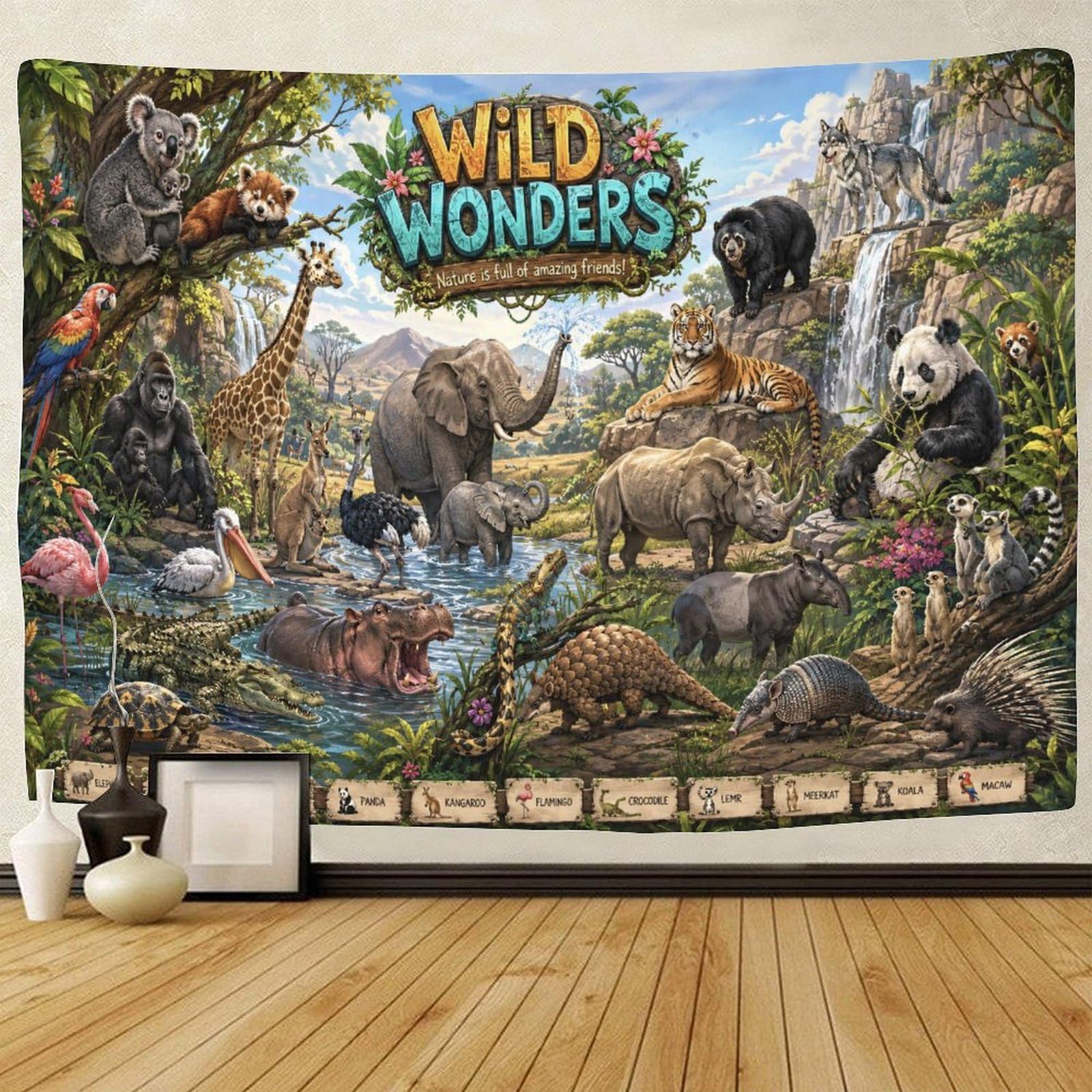 GPMNBCXZK Wild Animals Group Guide Wall Tapestry Wall Hanging Decor 3D Print Tapestries Poster Home Decoration Bedroom College Dorm 150cmx200cm