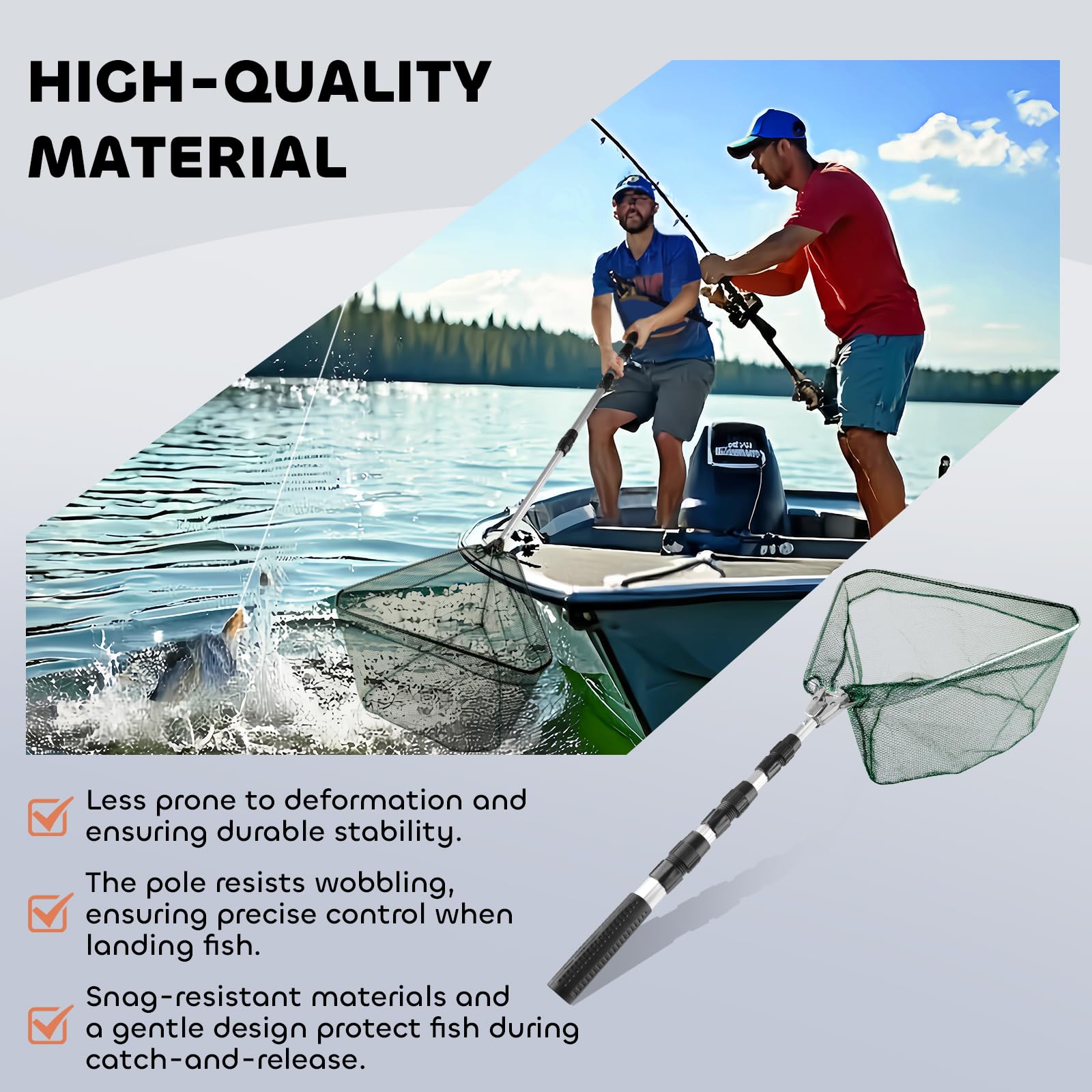 Yeahmart Fishing Net, Foldable Extendable Fish Landing Net, Lightweight & Portable Fishing Net with Handle Freshwater for Kids Men Women, Fish-Friendly Mesh for a Safe Release, Extend to 51 inches