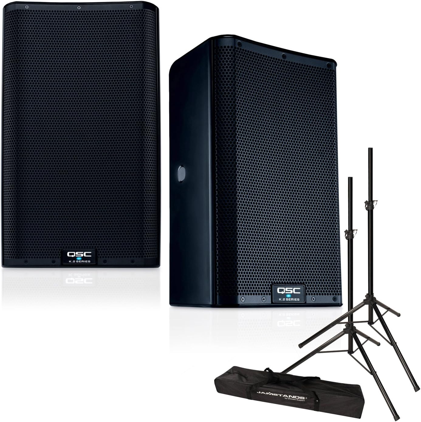 QSC K12.2 12" 2000 Watt Powered Speakers (Pair) with Speaker Stands