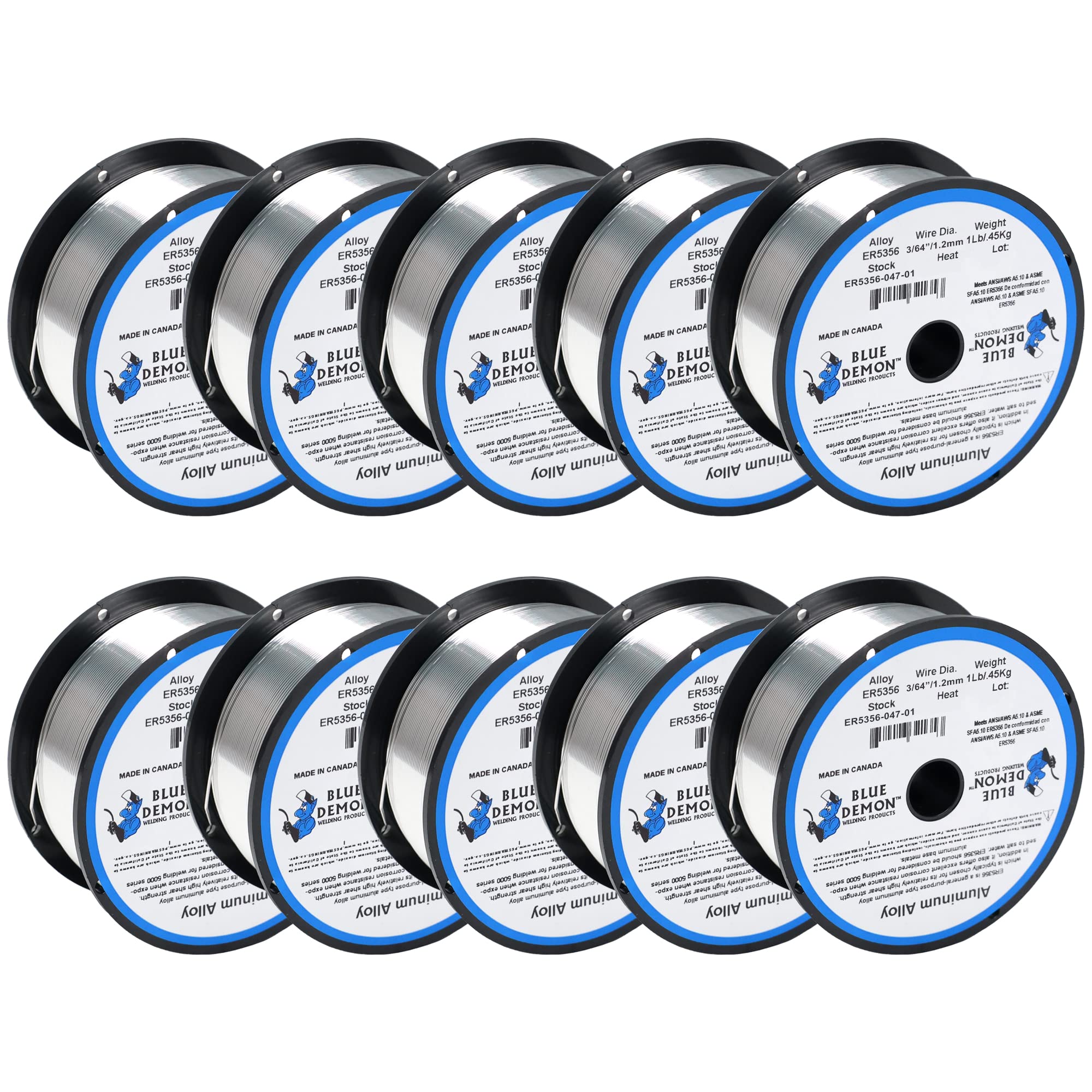 Blue Demon ER5356 X .047 X 1LB X 10 Pack MIG/GMAW General Purpose Aluminum Welding Wire, All Position with Silicon Additives, Formulated to Provide