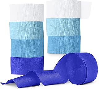 Blue Crepe Paper Streamers, Blue Party Decorations - 8 Large Rolls, 2in x 120ft Each Roll - Decorative Creped Roll for Bir...