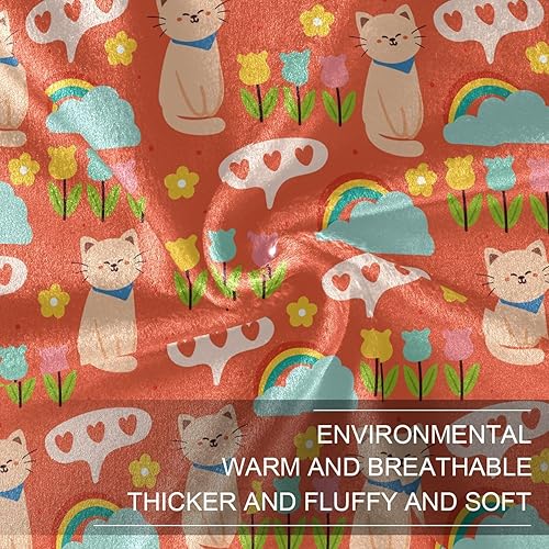 Miniatura 7 de KLL Cartoon Cat Flower Clouds and Rainbow Flannel Fleece Blanket Holiday Flannel Blanket Flannel Warm Throws 60"x90" for Travel, Sofa, Home Decor