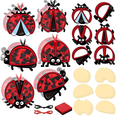 Tinlade 24 Pcs Ladybug Craft Kit Spring Suncatcher Kit Ladybug