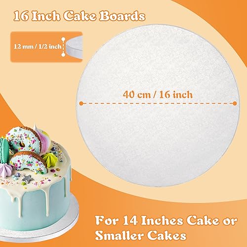 Miniatura 6 de Tambores para tartas de 16 pulgadas con bandera, tablero redondo de color blanco (paquete de 3) tableros de pastel de 12 pulgada de grosor,