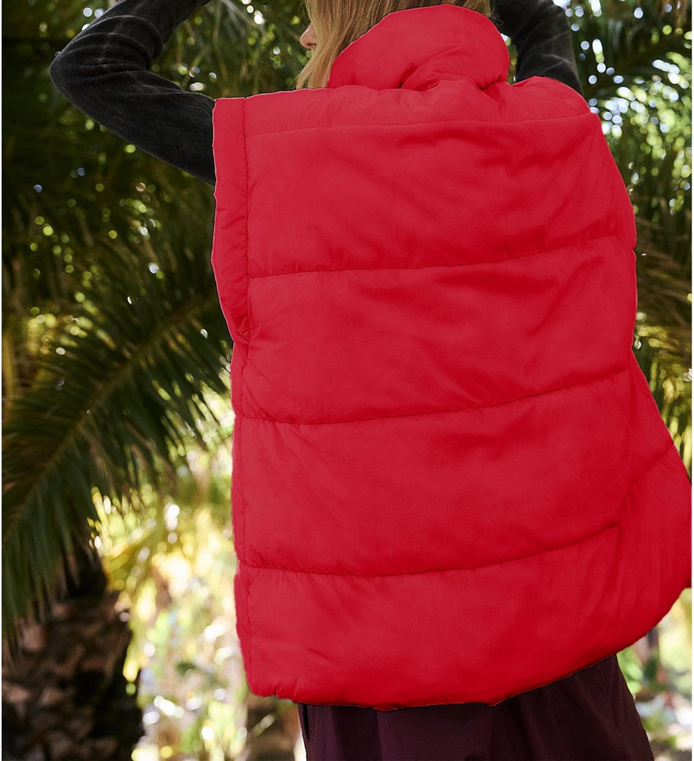 Songling Womens Oversized Puffer Vest Stand Collar Full Zip Sleeveless Bubble Puffer Vest Quilted Padded Warm Coat Outwear - Image 5