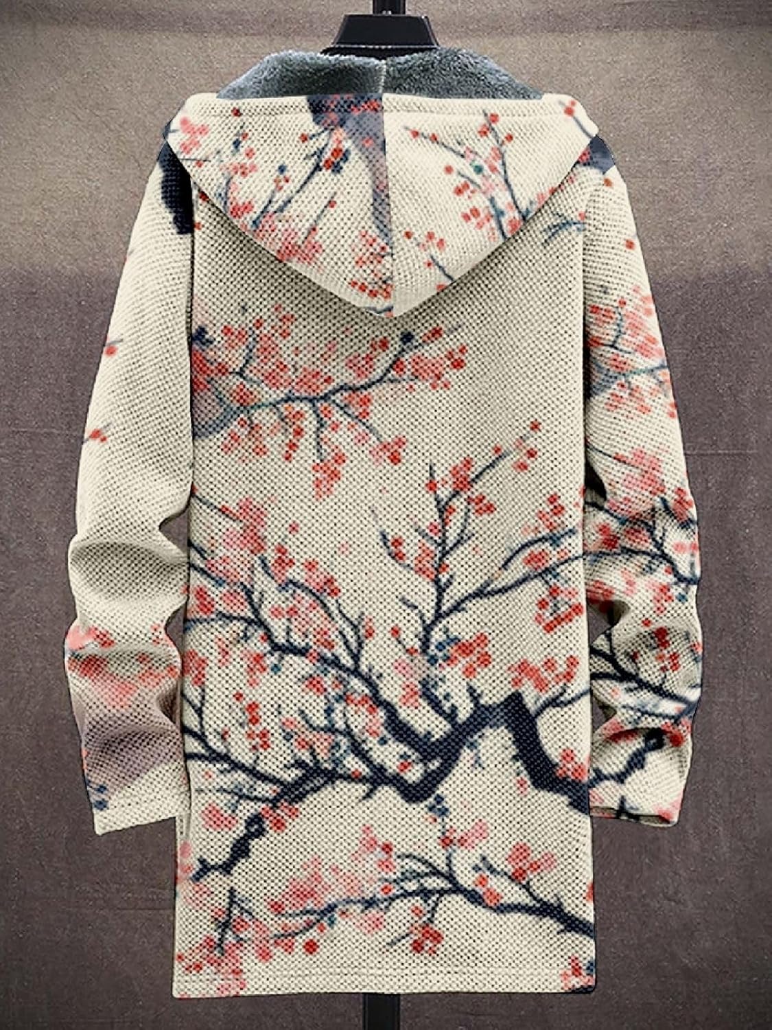 Men's Zip Up Hoodie Novelty Japanese Art Graphic Fleece Sherpa Lined Warm Jacket Long Cardigan Heavyweight Winter Coat