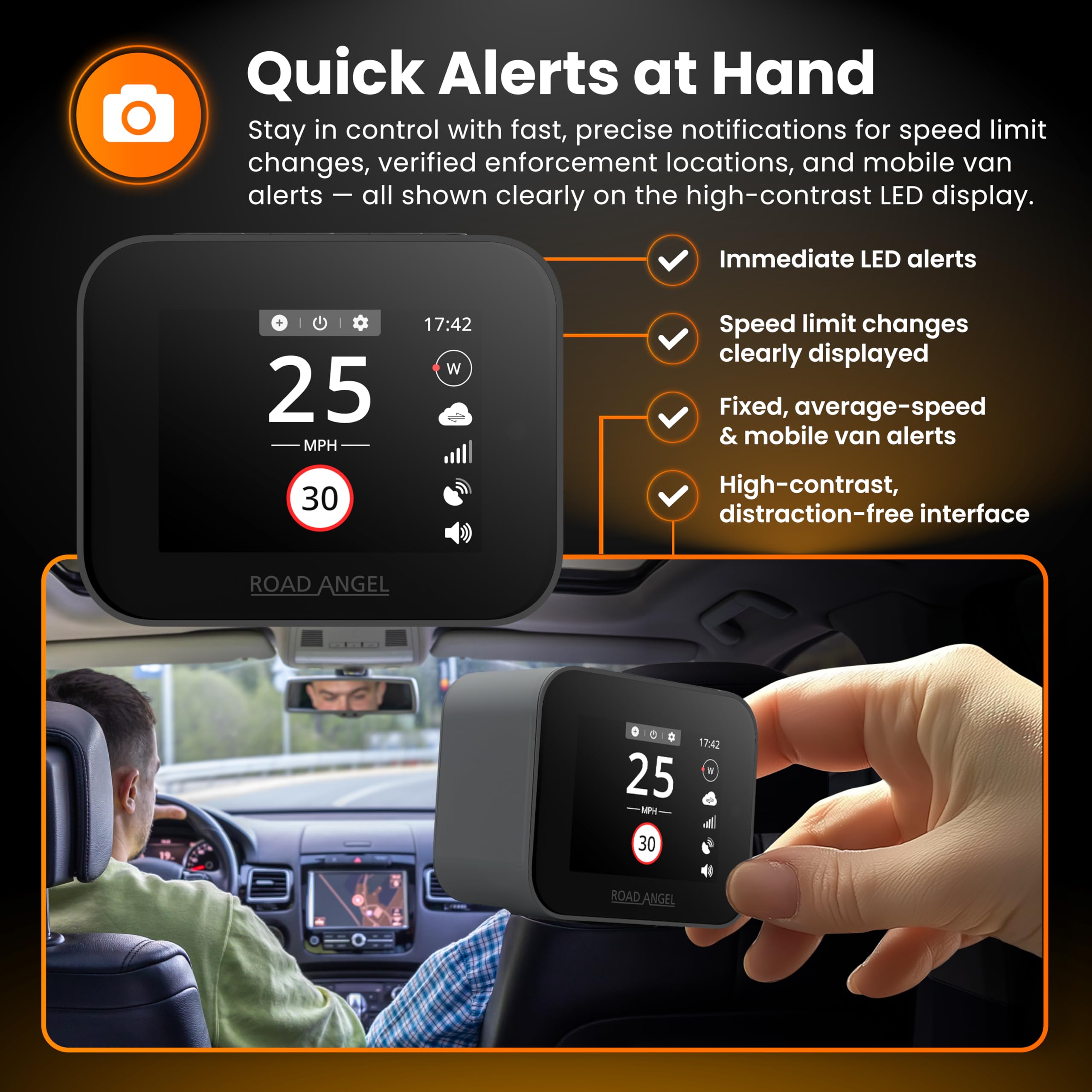 Road Angel Pure Sync Rivelatori di autovelox per auto UK - Rivelatore di autovelox Road Angel - Abbonamento richiesto per l'uso